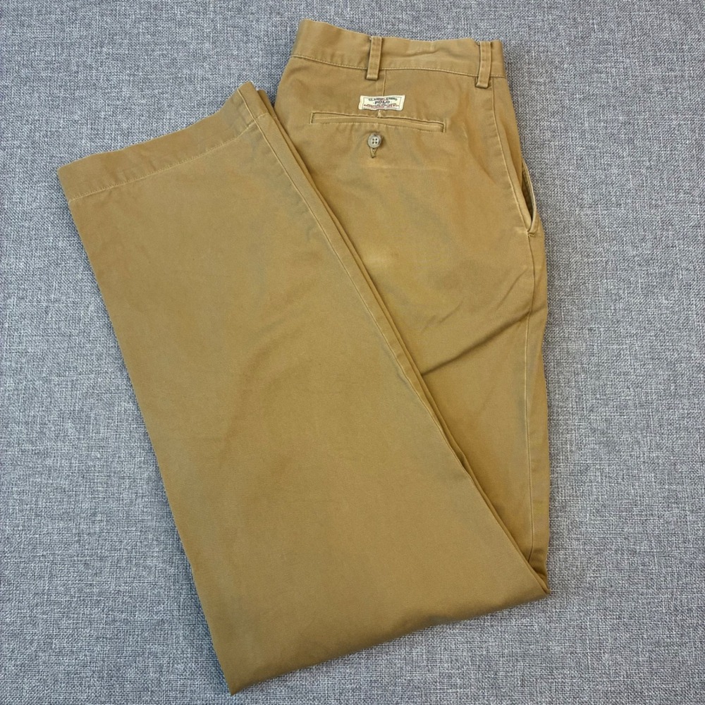 Polo Ralph Lauren Classic Chino Men 34x32 Tan Khaki Straight Leg Cotton Pants